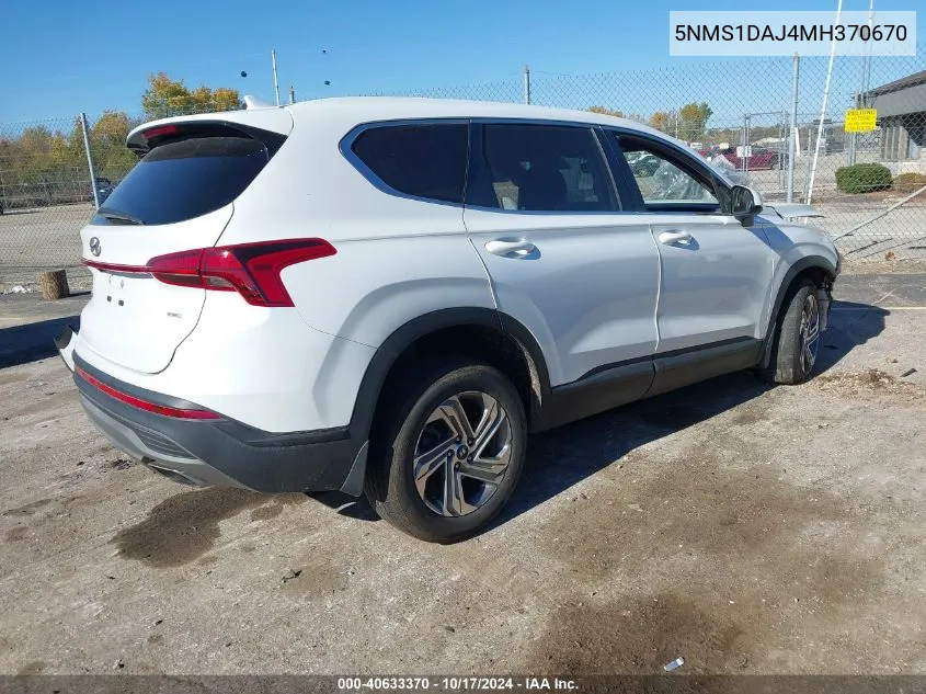 2021 Hyundai Santa Fe Se VIN: 5NMS1DAJ4MH370670 Lot: 40633370