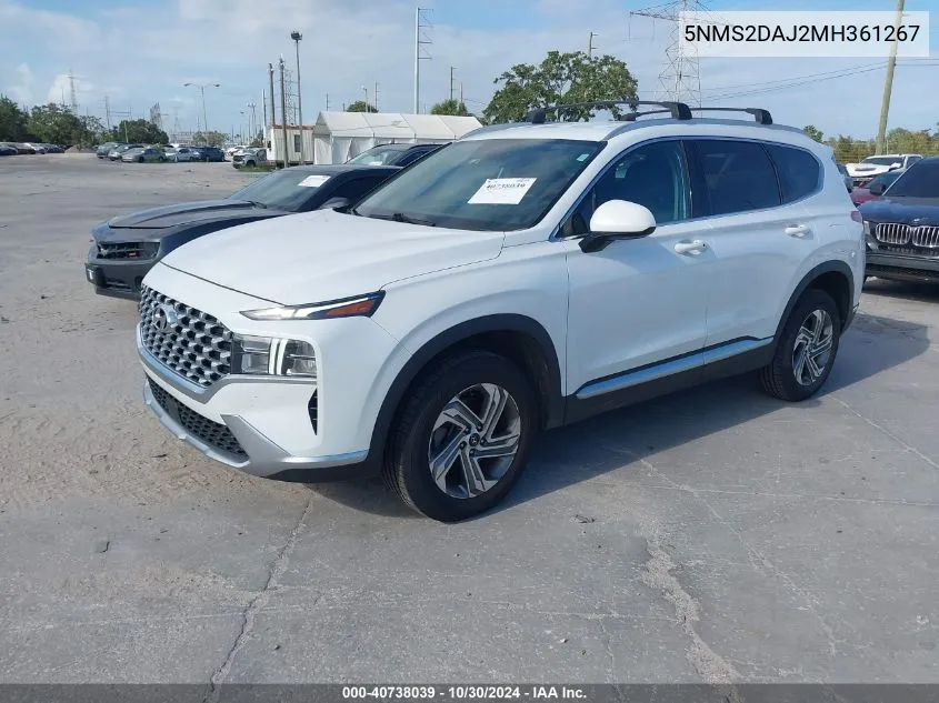 2021 Hyundai Santa Fe Sel VIN: 5NMS2DAJ2MH361267 Lot: 40738039