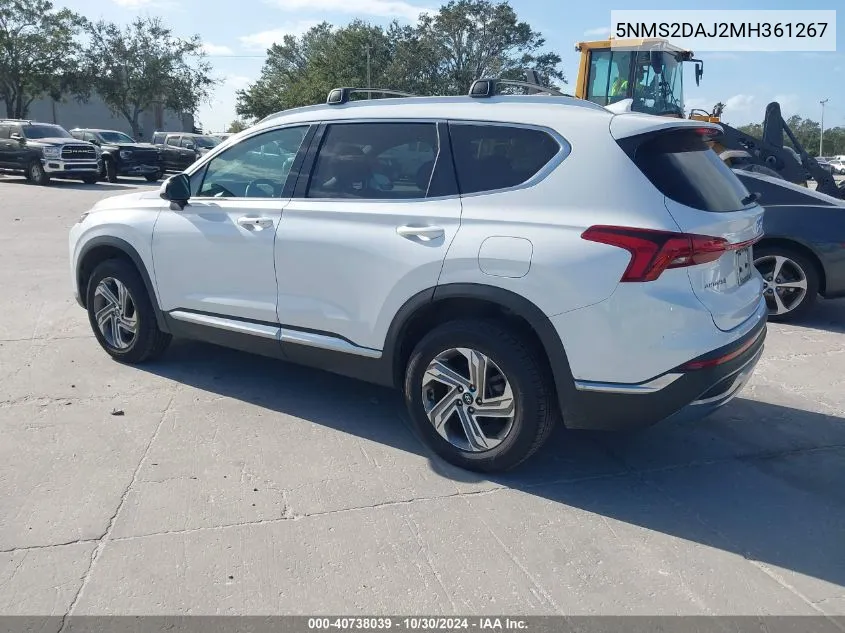 2021 Hyundai Santa Fe Sel VIN: 5NMS2DAJ2MH361267 Lot: 40738039