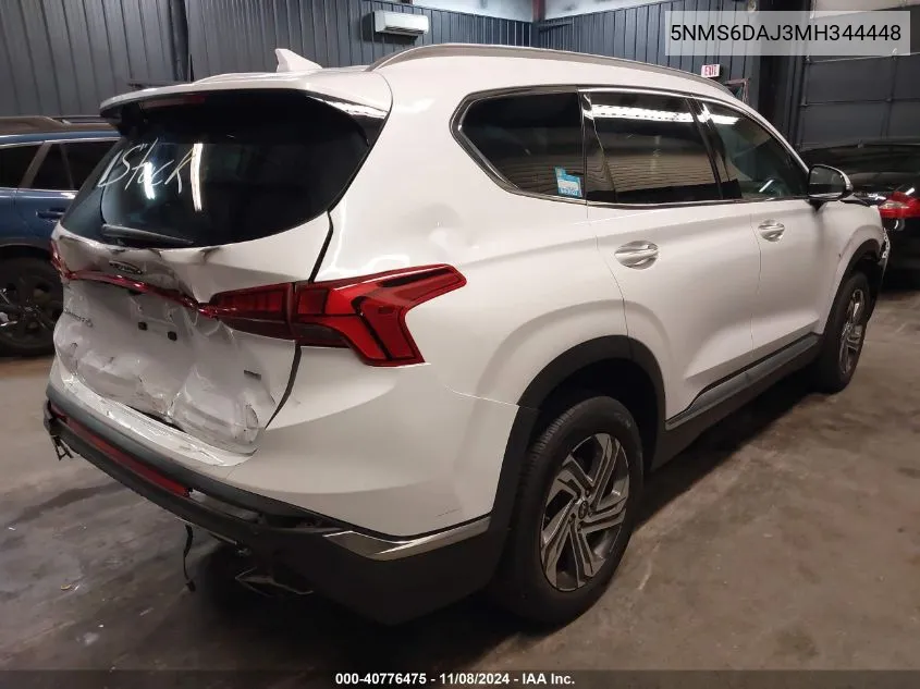 2021 Hyundai Santa Fe Sel VIN: 5NMS6DAJ3MH344448 Lot: 40776475