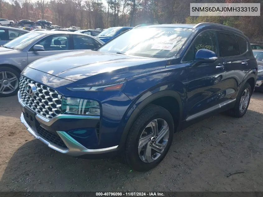 2021 Hyundai Santa Fe Sel VIN: 5NMS6DAJ0MH333150 Lot: 40796098