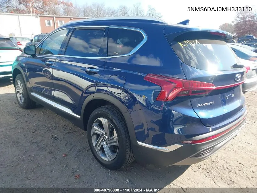 2021 Hyundai Santa Fe Sel VIN: 5NMS6DAJ0MH333150 Lot: 40796098