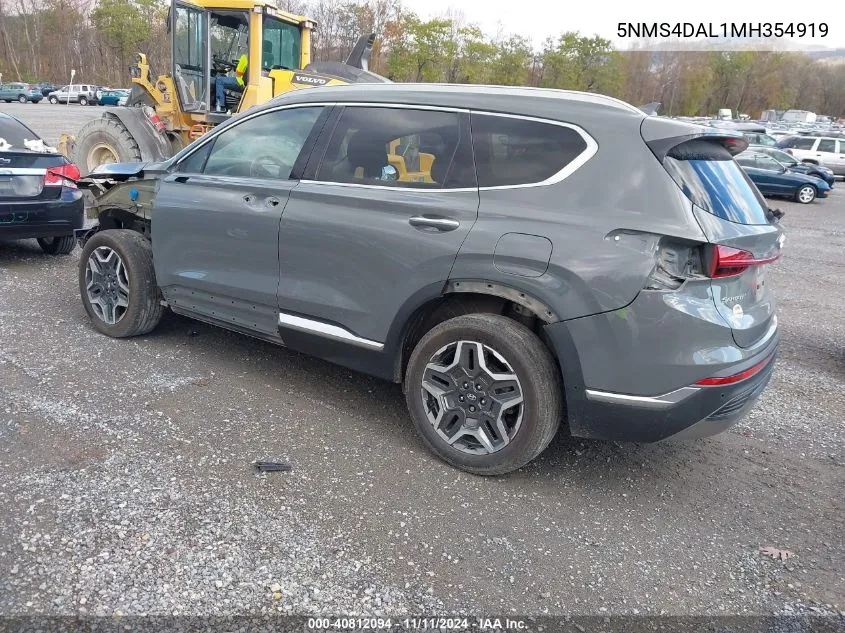 2021 Hyundai Santa Fe Limited VIN: 5NMS4DAL1MH354919 Lot: 40812094