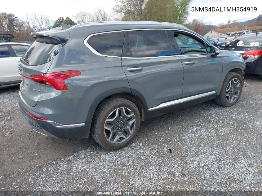 2021 Hyundai Santa Fe Limited VIN: 5NMS4DAL1MH354919 Lot: 40812094