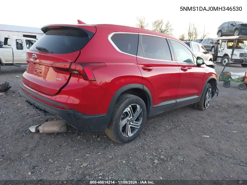 2021 Hyundai Santa Fe Se VIN: 5NMS1DAJ0MH346530 Lot: 40814214