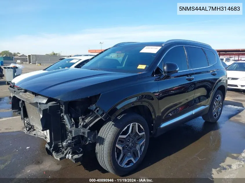 2021 Hyundai Santa Fe Limited VIN: 5NMS44AL7MH314683 Lot: 40890946