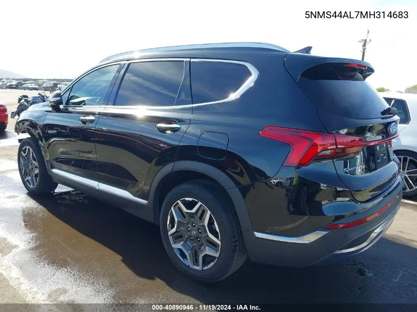 2021 Hyundai Santa Fe Limited VIN: 5NMS44AL7MH314683 Lot: 40890946