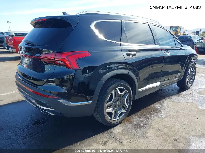 2021 Hyundai Santa Fe Limited VIN: 5NMS44AL7MH314683 Lot: 40890946