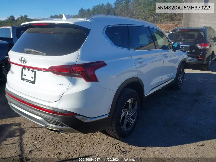 2021 Hyundai Santa Fe Sel VIN: 5NMS2DAJ6MH370229 Lot: 40891097