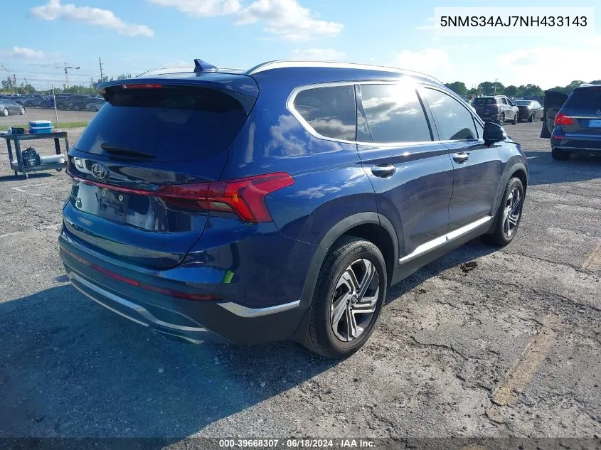 5NMS34AJ7NH433143 2022 Hyundai Santa Fe Sel