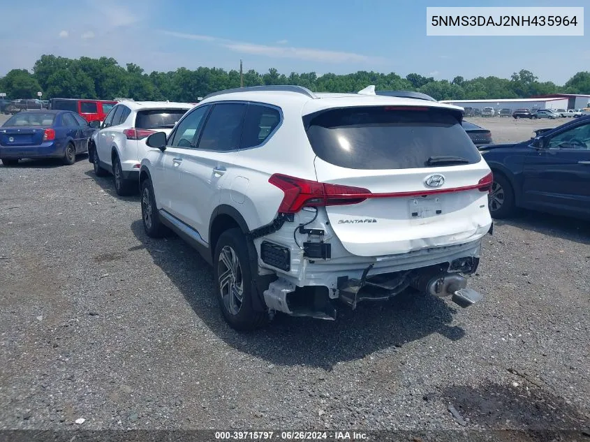 2022 Hyundai Santa Fe Sel VIN: 5NMS3DAJ2NH435964 Lot: 39715797