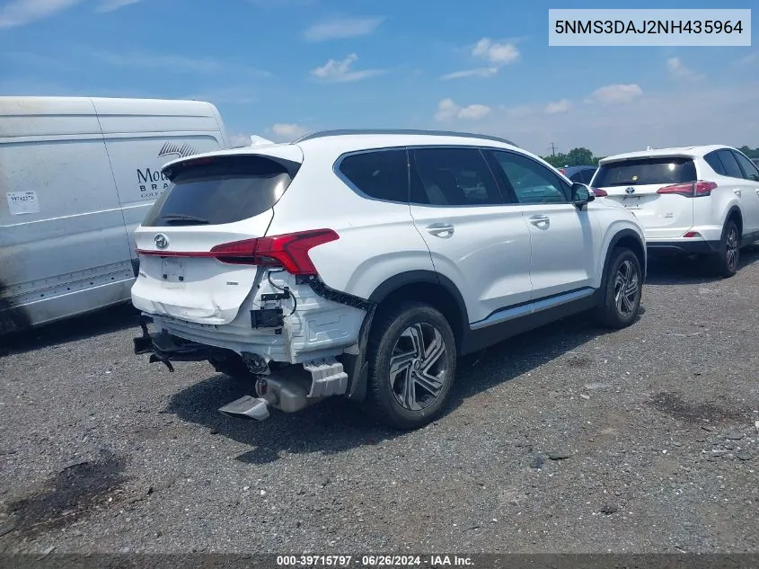 5NMS3DAJ2NH435964 2022 Hyundai Santa Fe Sel