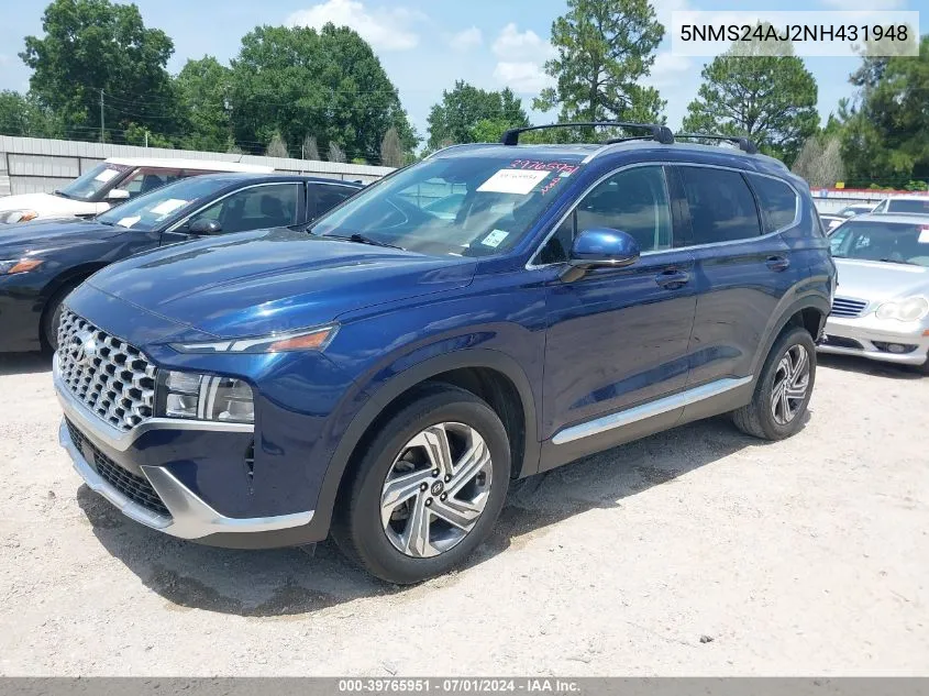 2022 Hyundai Santa Fe Sel VIN: 5NMS24AJ2NH431948 Lot: 39765951