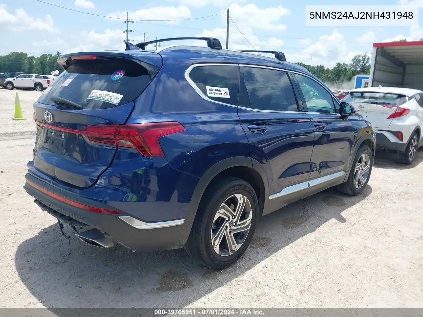 5NMS24AJ2NH431948 2022 Hyundai Santa Fe Sel