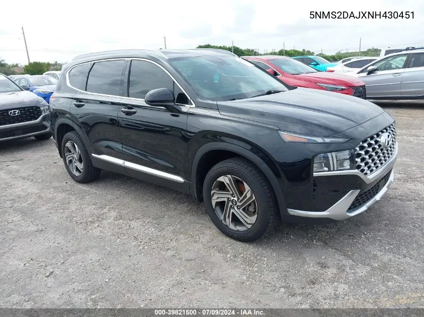 2022 Hyundai Santa Fe Sel VIN: 5NMS2DAJXNH430451 Lot: 39821500