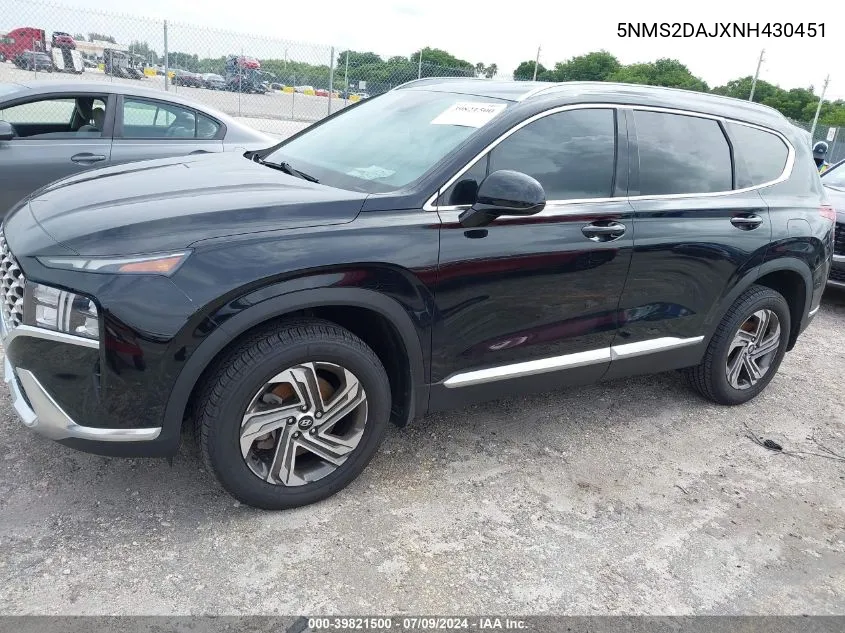 2022 Hyundai Santa Fe Sel VIN: 5NMS2DAJXNH430451 Lot: 39821500