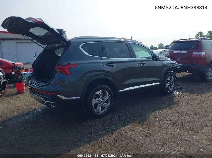 2022 Hyundai Santa Fe Sel VIN: 5NMS2DAJ8NH388314 Lot: 39921153