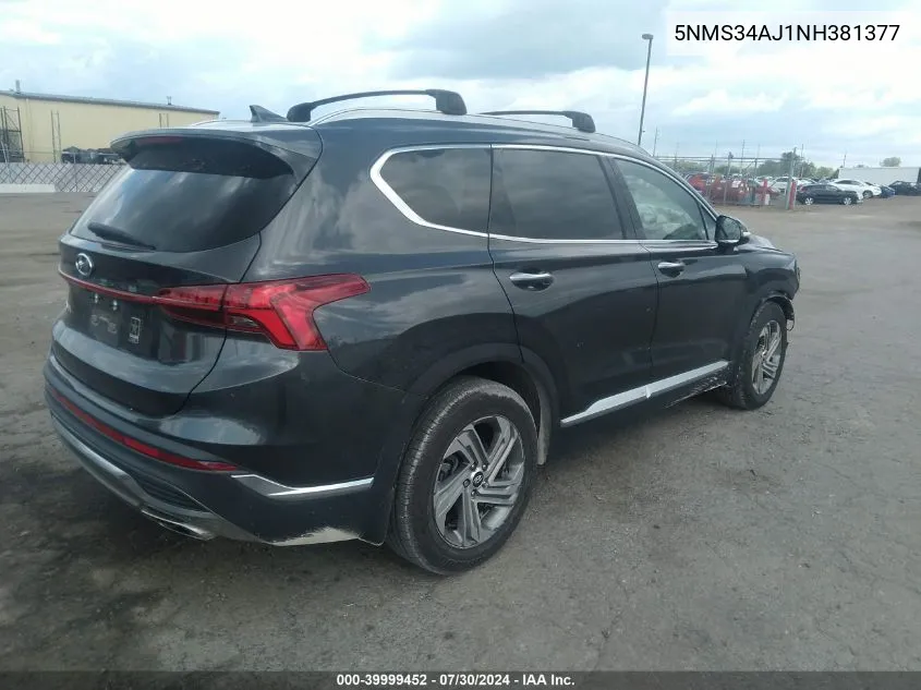 2022 Hyundai Santa Fe Sel VIN: 5NMS34AJ1NH381377 Lot: 39999452