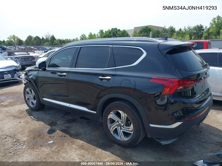 2022 Hyundai Santa Fe Sel VIN: 5NMS34AJ0NH419293 Lot: 40057440