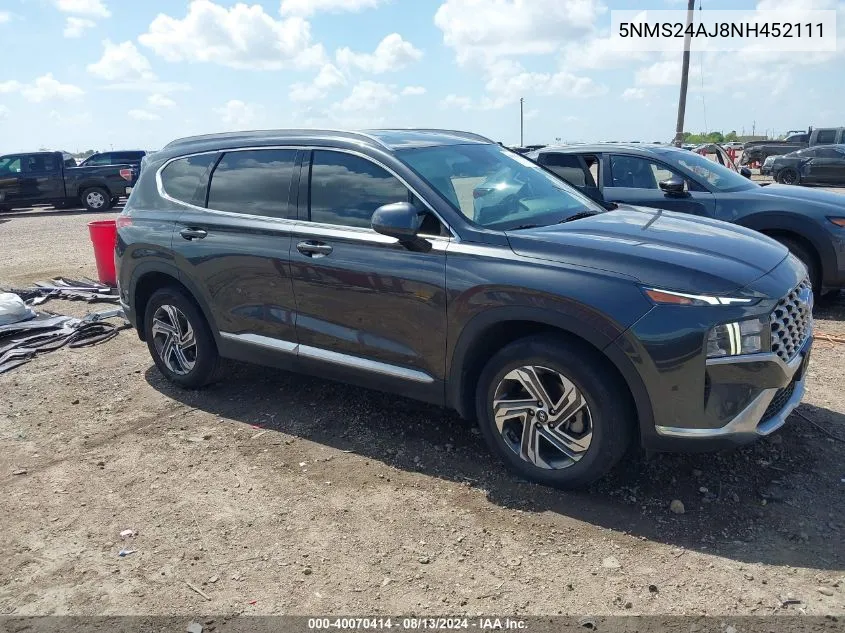 2022 Hyundai Santa Fe Sel VIN: 5NMS24AJ8NH452111 Lot: 40070414