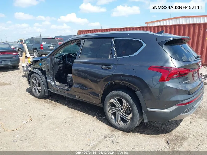 2022 Hyundai Santa Fe Sel VIN: 5NMS24AJ8NH452111 Lot: 40070414