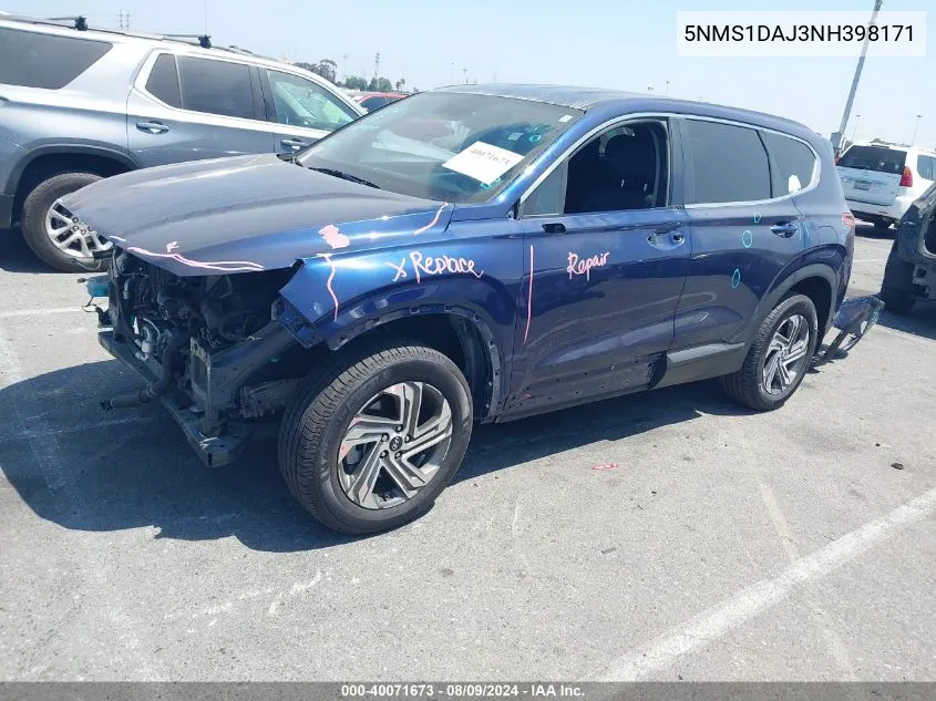 2022 Hyundai Santa Fe Se VIN: 5NMS1DAJ3NH398171 Lot: 40071673