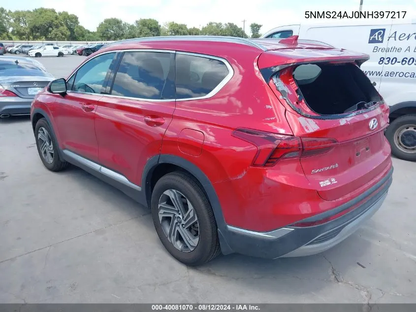 2022 Hyundai Santa Fe Sel VIN: 5NMS24AJ0NH397217 Lot: 40081070