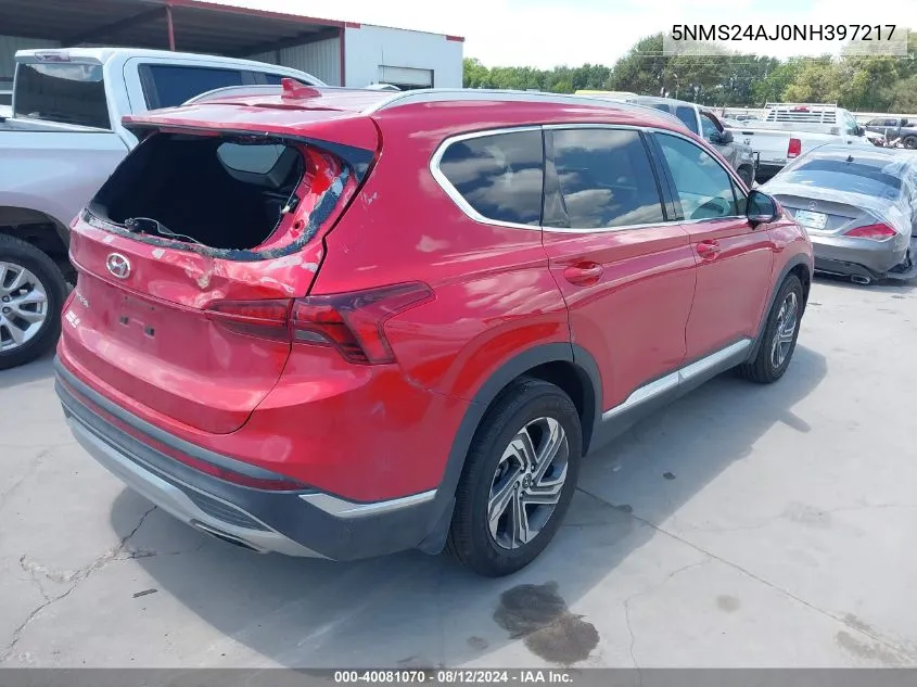 2022 Hyundai Santa Fe Sel VIN: 5NMS24AJ0NH397217 Lot: 40081070