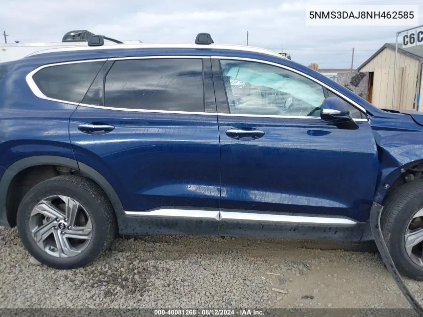 2022 Hyundai Santa Fe Sel VIN: 5NMS3DAJ8NH462585 Lot: 40081268