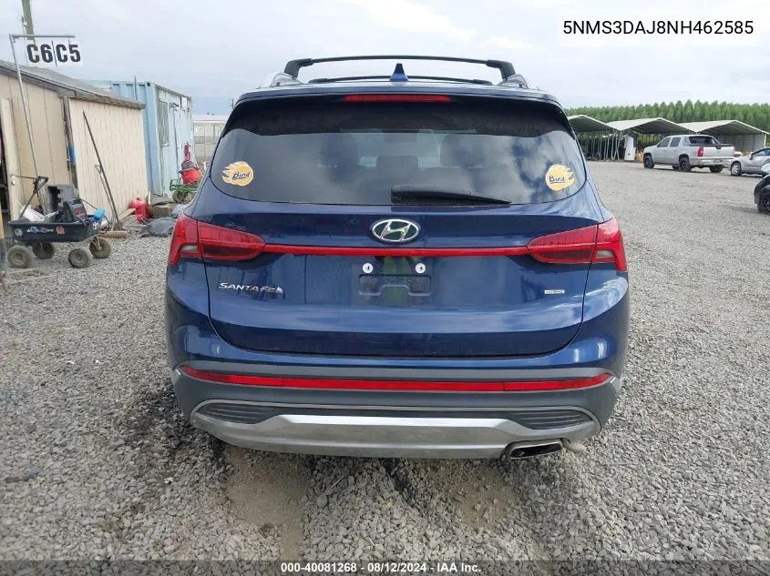 2022 Hyundai Santa Fe Sel VIN: 5NMS3DAJ8NH462585 Lot: 40081268