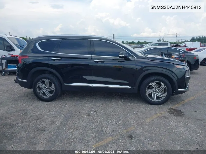 2022 Hyundai Santa Fe Sel VIN: 5NMS3DAJ2NH445913 Lot: 40082208