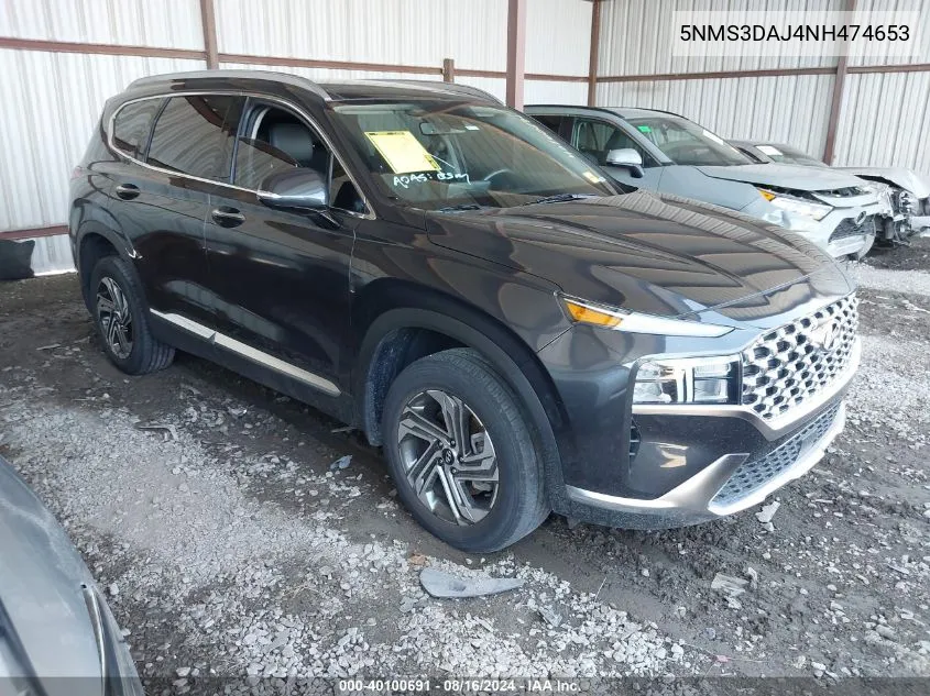 2022 Hyundai Santa Fe Sel VIN: 5NMS3DAJ4NH474653 Lot: 40100691