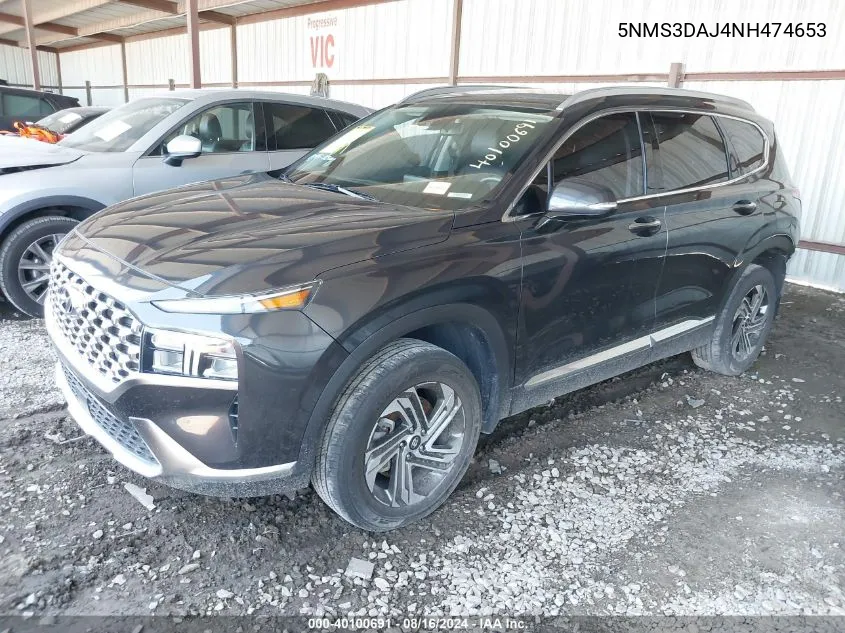 2022 Hyundai Santa Fe Sel VIN: 5NMS3DAJ4NH474653 Lot: 40100691