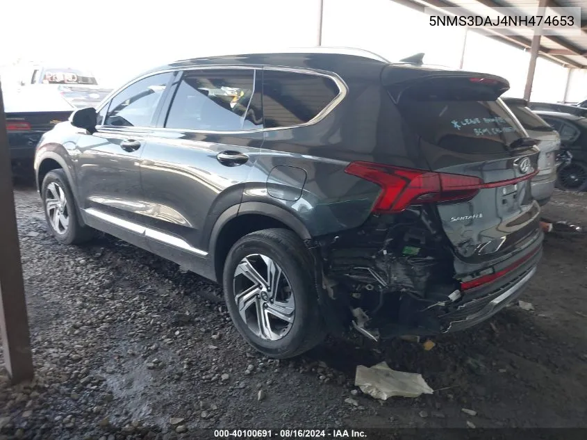 2022 Hyundai Santa Fe Sel VIN: 5NMS3DAJ4NH474653 Lot: 40100691