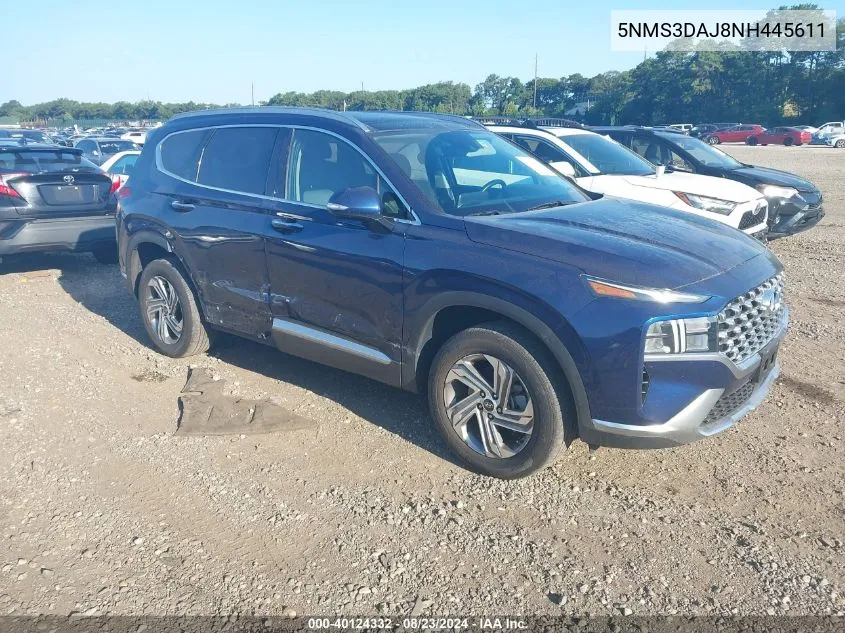 2022 Hyundai Santa Fe Sel VIN: 5NMS3DAJ8NH445611 Lot: 40124332