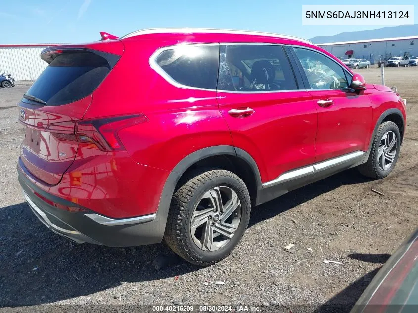 2022 Hyundai Santa Fe Sel VIN: 5NMS6DAJ3NH413124 Lot: 40215209