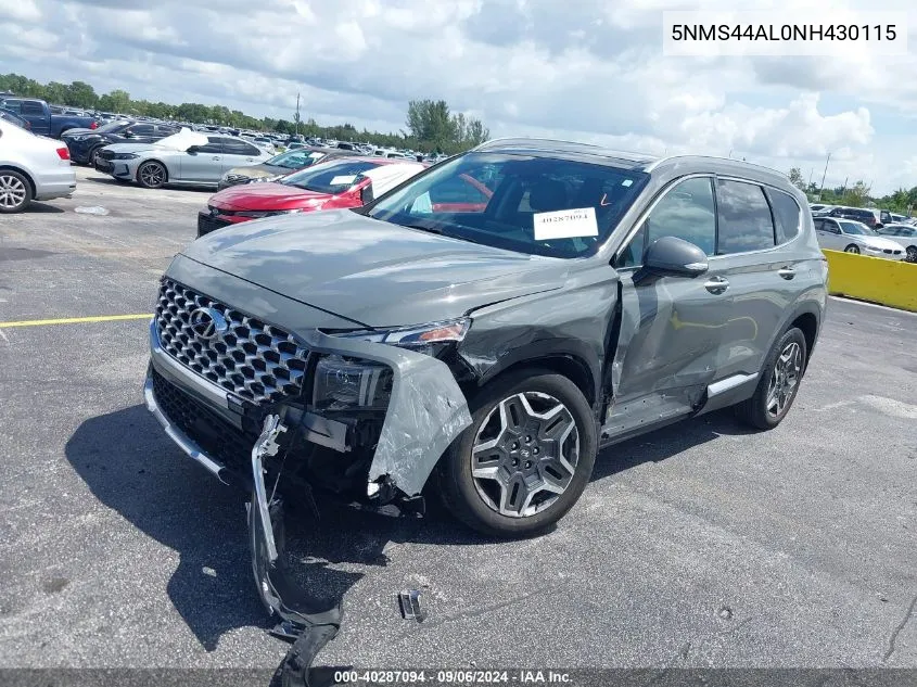 2022 Hyundai Santa Fe Limited VIN: 5NMS44AL0NH430115 Lot: 40287094