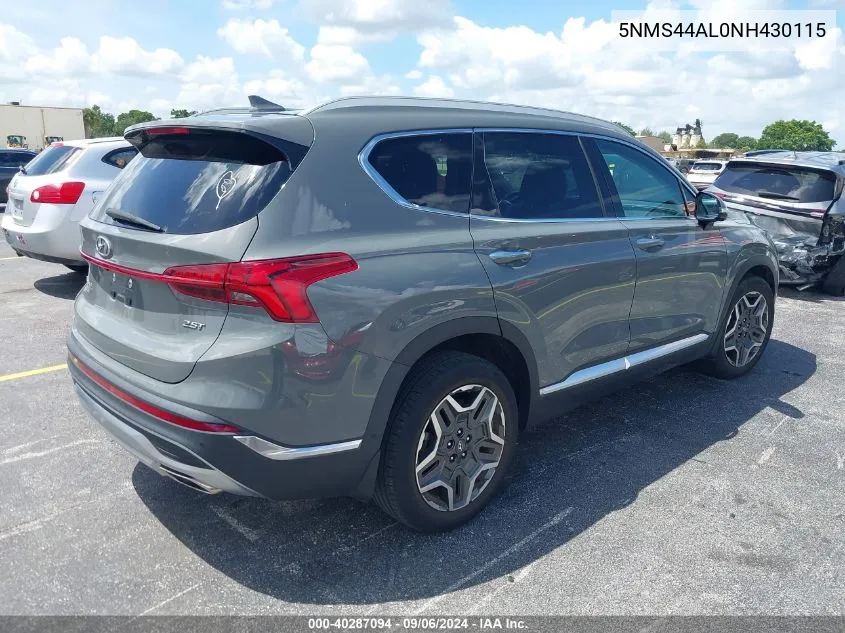 2022 Hyundai Santa Fe Limited VIN: 5NMS44AL0NH430115 Lot: 40287094