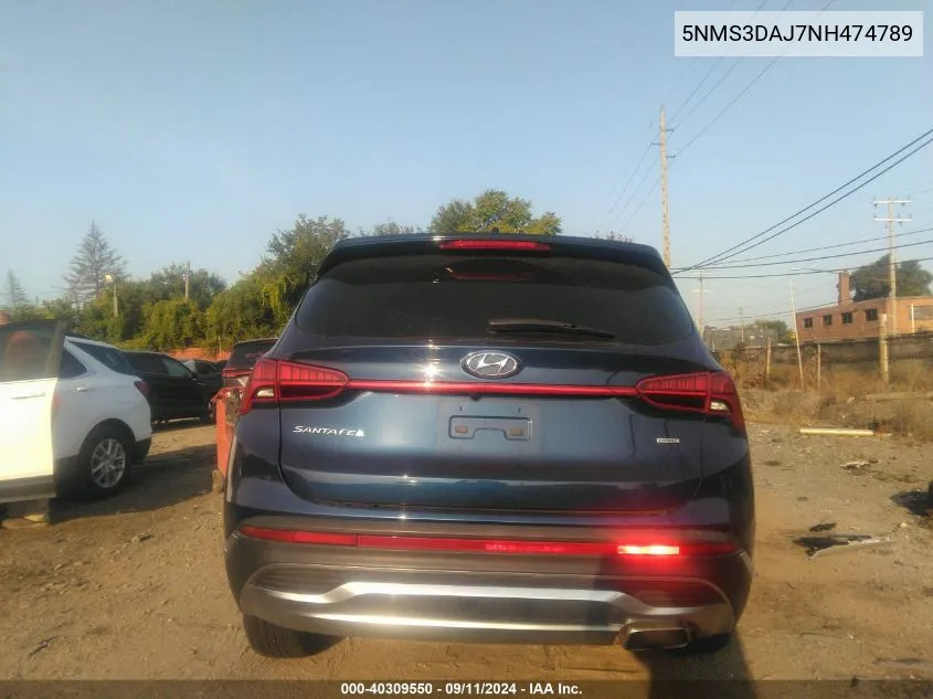 2022 Hyundai Santa Fe Sel VIN: 5NMS3DAJ7NH474789 Lot: 40309550