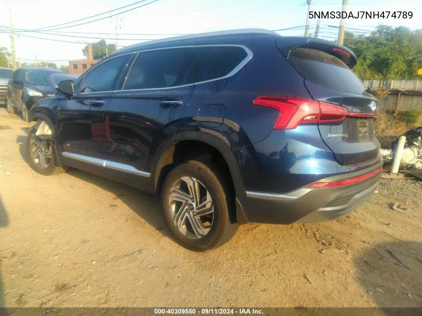 2022 Hyundai Santa Fe Sel VIN: 5NMS3DAJ7NH474789 Lot: 40309550