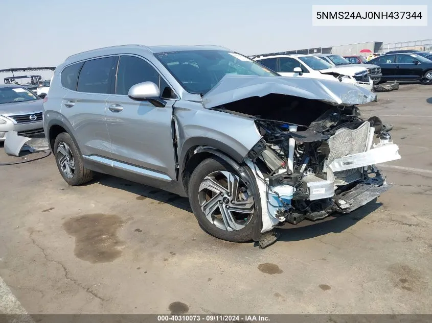 2022 Hyundai Santa Fe Sel VIN: 5NMS24AJ0NH437344 Lot: 40310073