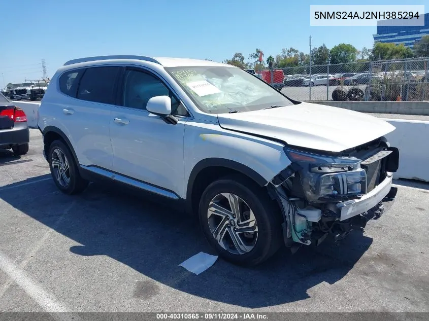 2022 Hyundai Santa Fe Sel VIN: 5NMS24AJ2NH385294 Lot: 40310565