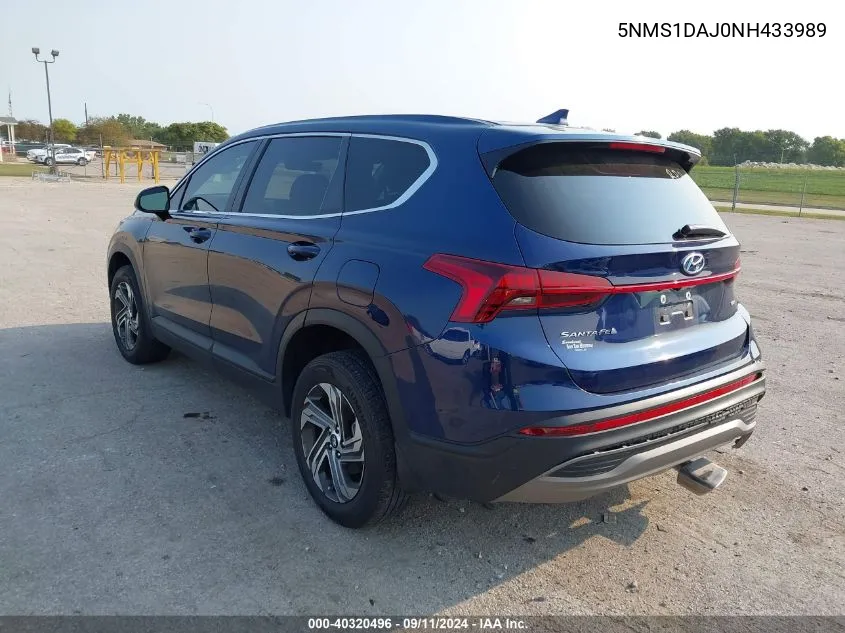 2022 Hyundai Santa Fe Se VIN: 5NMS1DAJ0NH433989 Lot: 40320496