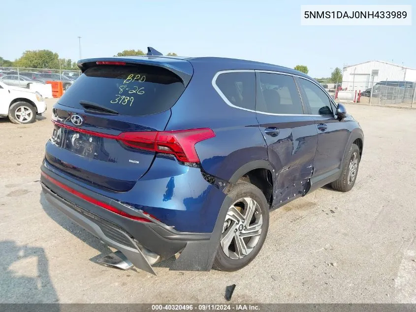 5NMS1DAJ0NH433989 2022 Hyundai Santa Fe Se