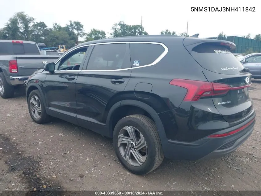 5NMS1DAJ3NH411842 2022 Hyundai Santa Fe Se