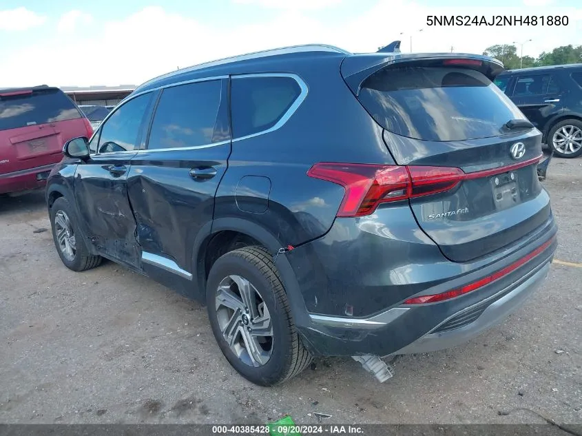 2022 Hyundai Santa Fe Sel VIN: 5NMS24AJ2NH481880 Lot: 40385428