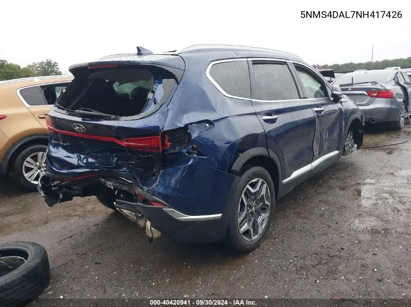 2022 Hyundai Santa Fe Limited VIN: 5NMS4DAL7NH417426 Lot: 40420941