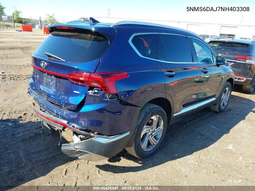 2022 Hyundai Santa Fe Sel VIN: 5NMS6DAJ7NH403308 Lot: 40425340