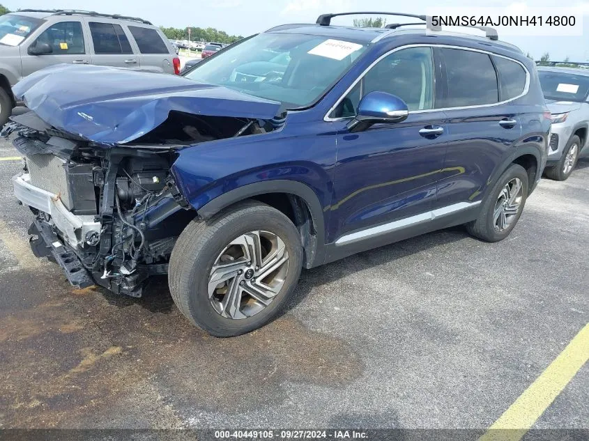 2022 Hyundai Santa Fe Sel/Xrt VIN: 5NMS64AJ0NH414800 Lot: 40449105