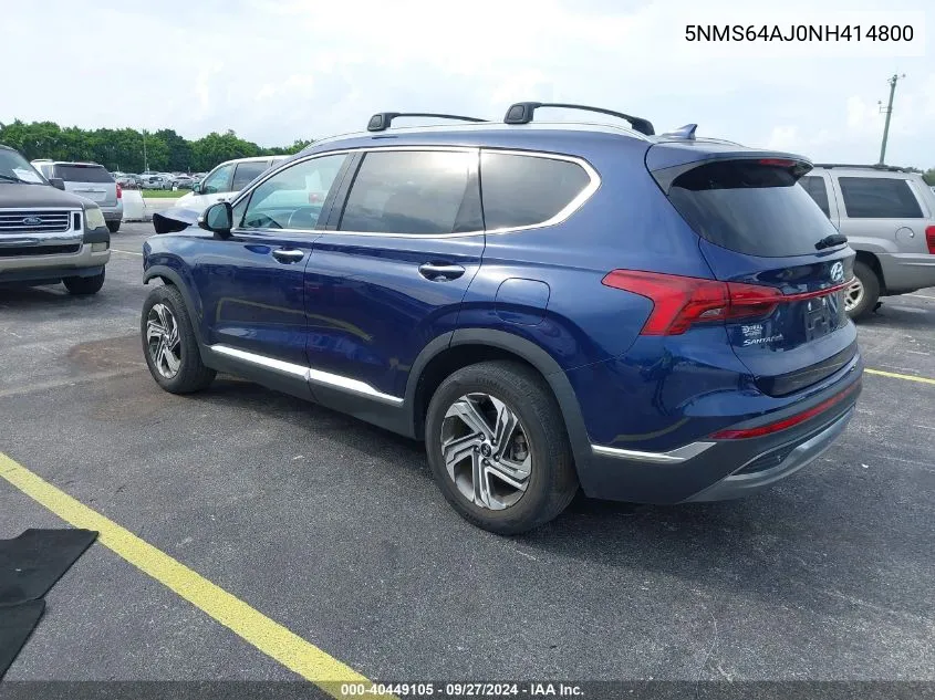 2022 Hyundai Santa Fe Sel/Xrt VIN: 5NMS64AJ0NH414800 Lot: 40449105